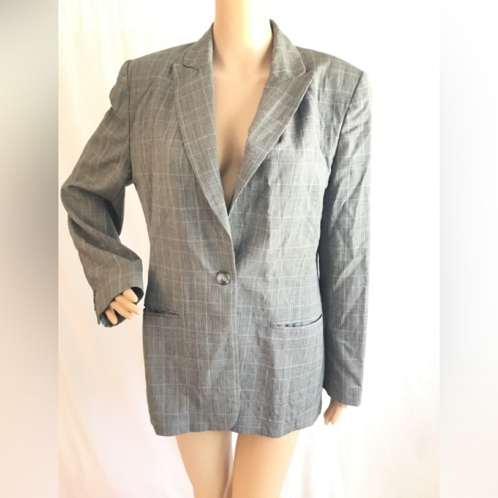 Talbots Classic Gray Checkered Blazer EUC - image 1